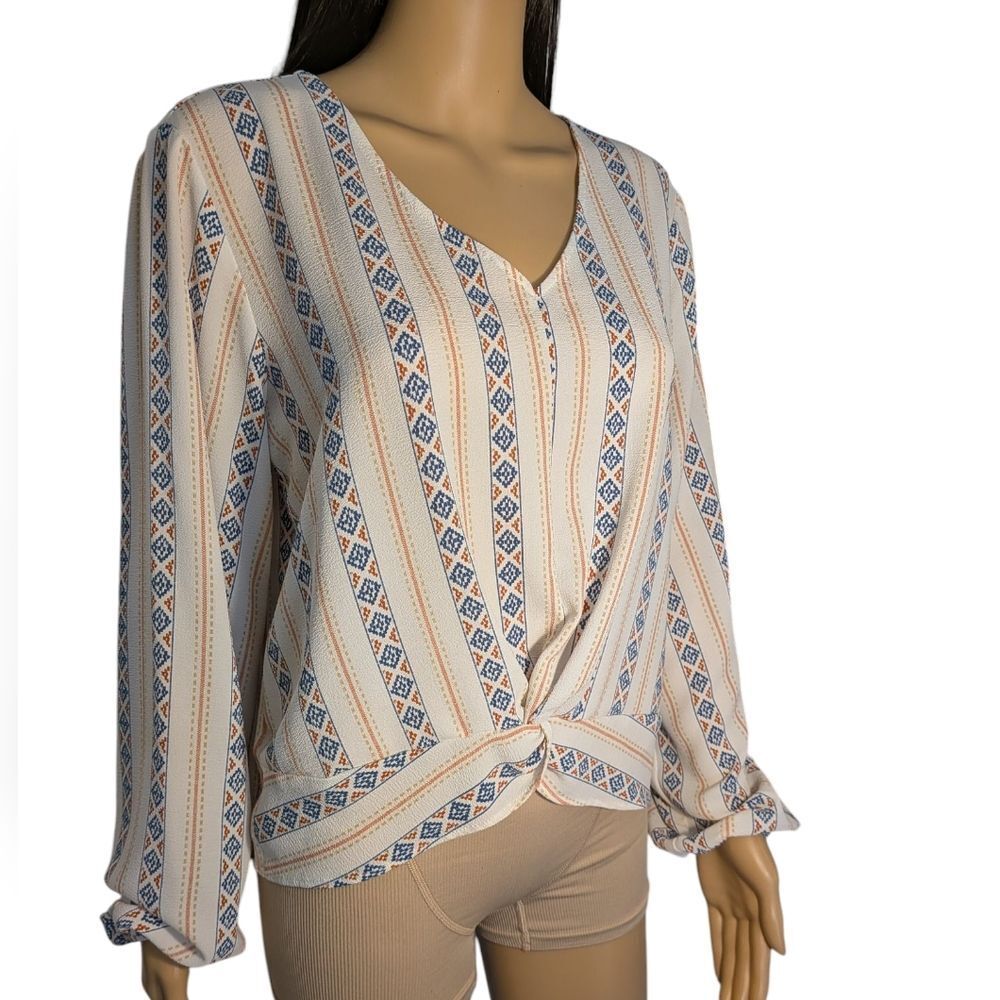 Pink Republic White Striped Women's Blouse Size Large